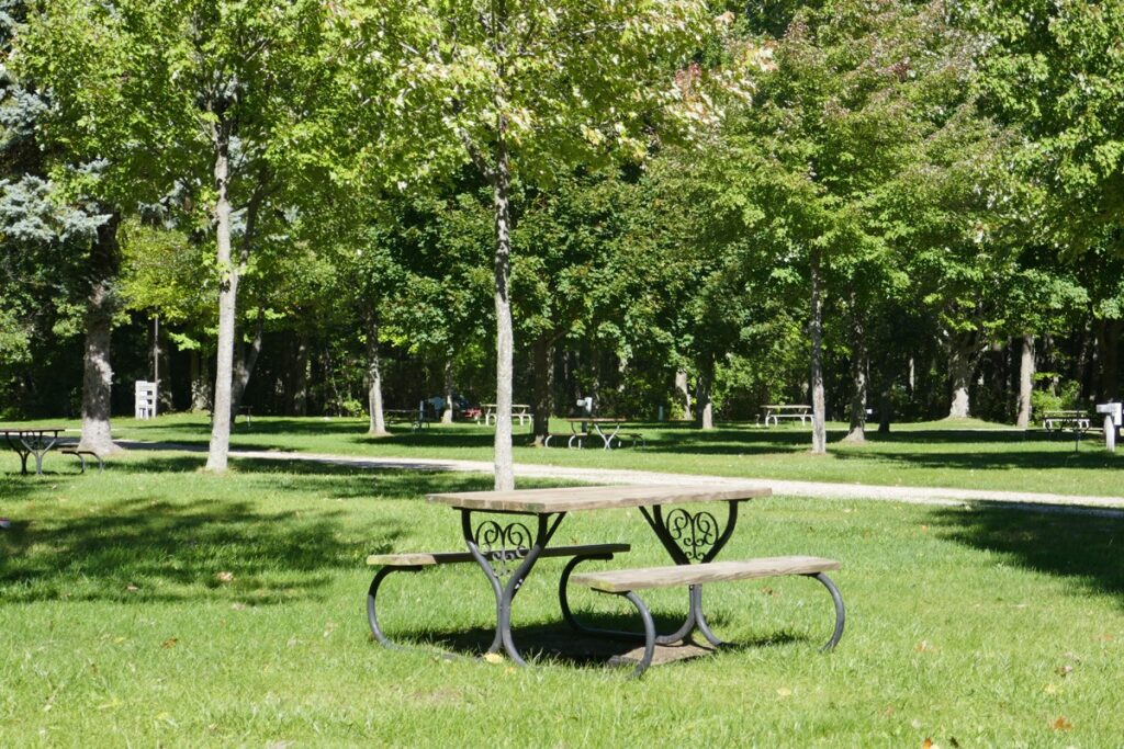 Campground sites with camp tables