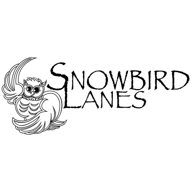 Bowling Alley Logo. Features a snow bird and the words SnowBird Lanes